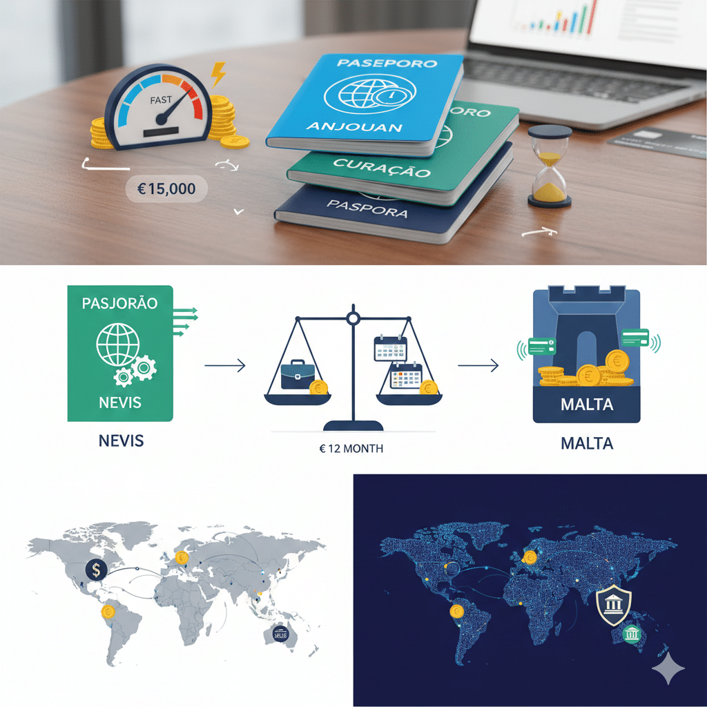 Nevis, Curaçao, Anjouan, and Malta